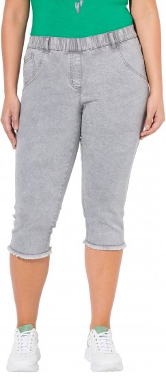 Ulla Popken Denim Fringed Hem Capris Grey - Teksad & Püksid Suuremates Suurustes – Plus Size - 