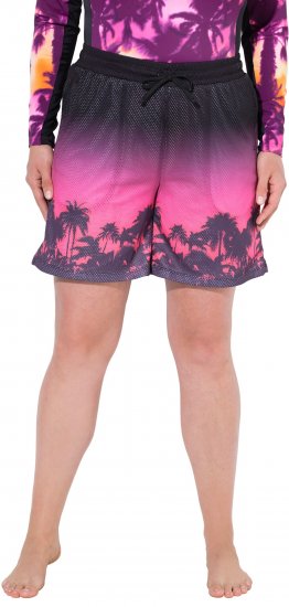 Ulla Popken Active Wide Leg Elastic Waist Palm Tree Pattern Mesh Shorts Black - Teksad & Püksid Suuremates Suurustes – Plus Size - 
