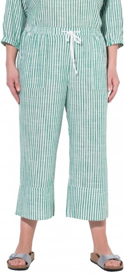 Ulla Popken Coastal Stripe Linen Blend Elastic Waist Culottes Green - Teksad & Püksid Suuremates Suurustes – Plus Size - 