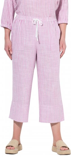 Ulla Popken Coastal Stripe Linen Blend Elastic Waist Culottes Purple - Teksad & Püksid Suuremates Suurustes – Plus Size - 