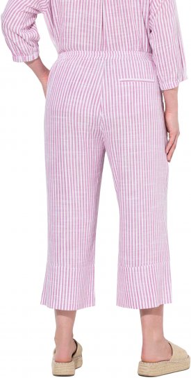 Ulla Popken Coastal Stripe Linen Blend Elastic Waist Culottes Purple - Teksad & Püksid Suuremates Suurustes – Plus Size - 