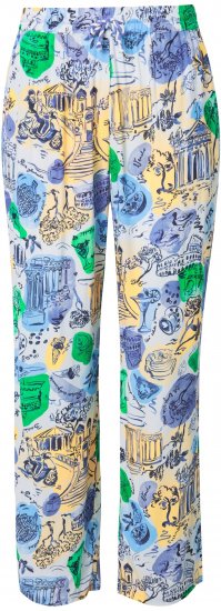 Ulla Popken Italy Print Elastic Waist Pants White - Teksad & Püksid Suuremates Suurustes – Plus Size - 