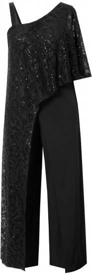 Ulla Popken Asymmetric Lace Panel Jumpsuit Black - Teksad & Püksid Suuremates Suurustes – Plus Size - 