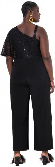 Ulla Popken Asymmetric Lace Panel Jumpsuit Black - Teksad & Püksid Suuremates Suurustes – Plus Size - 