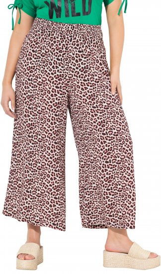 Ulla Popken Rose Wide Leg Elastic Waist Leopard Pattern Culottes White - Teksad & Püksid Suuremates Suurustes – Plus Size - 