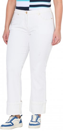 Ulla Popken Mary Wide Leg Turn Up Hem Comfy Waistband Jeans Snow White - Teksad & Püksid Suuremates Suurustes – Plus Size - 