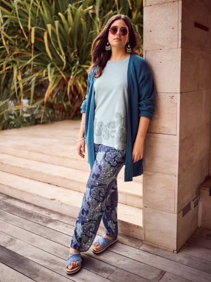 Ulla Popken Patchwork Paisley Elastic Waist Pants Blue - Teksad & Püksid Suuremates Suurustes – Plus Size - 