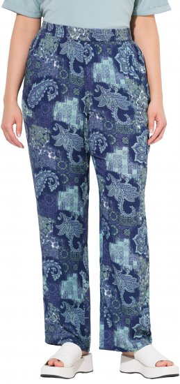 Ulla Popken Patchwork Paisley Elastic Waist Pants Blue - Teksad & Püksid Suuremates Suurustes – Plus Size - 