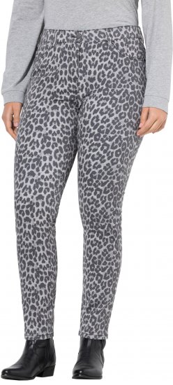 Ulla Popken Slim Leg Leopard Print Stretch Fit Jeans Bright Grey - Teksad & Püksid Suuremates Suurustes – Plus Size - 