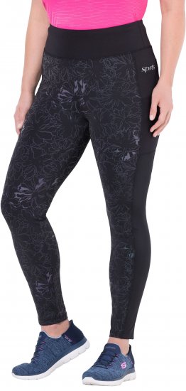 Ulla Popken Quick Drying Flower Print Leggings Black - Teksad & Püksid Suuremates Suurustes – Plus Size - 