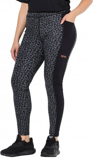 Ulla Popken Quick Drying Leopard Print Sport Leggings Black - Teksad & Püksid Suuremates Suurustes – Plus Size - 