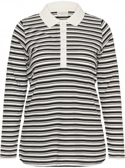 Kaffe Curve Miana Long Sleeve Polo Chalk with Black Stripe - Polosärgid - 