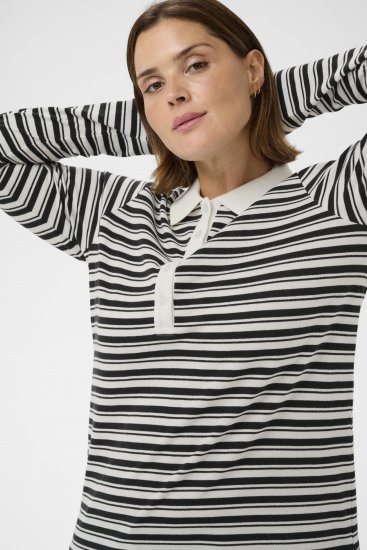 Kaffe Curve Miana Long Sleeve Polo Chalk with Black Stripe - Polosärgid - 