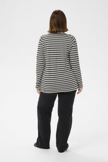 Kaffe Curve Miana Long Sleeve Polo Chalk with Black Stripe - Polosärgid - 