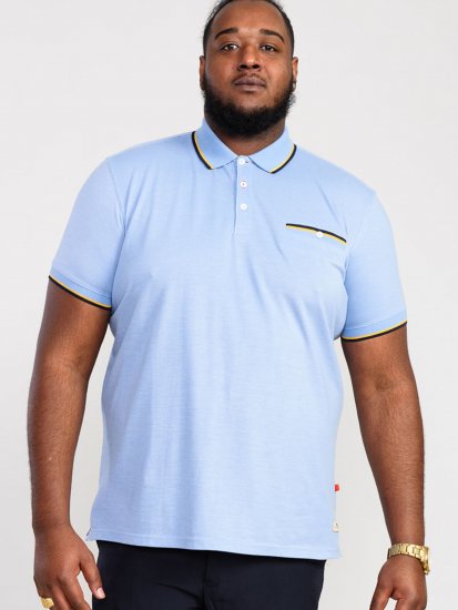 D555 Talbot Pique with Jacquard Collar Polo Shirt Blue - Polosärgid - Meeste suured polosärgid 2XL – 8XL