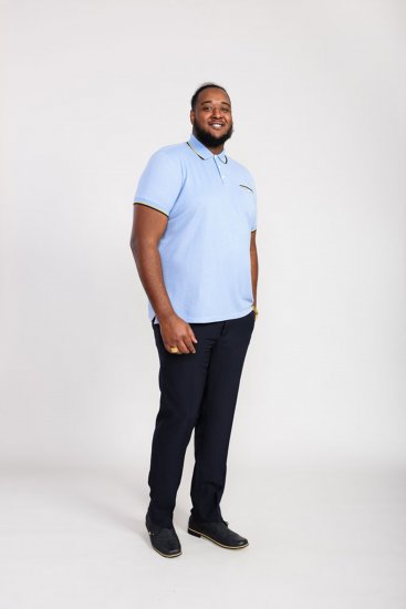 D555 Talbot Pique with Jacquard Collar Polo Shirt Blue - Polosärgid - Meeste suured polosärgid 2XL – 8XL