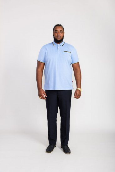 D555 Talbot Pique with Jacquard Collar Polo Shirt Blue - Polosärgid - Meeste suured polosärgid 2XL – 8XL