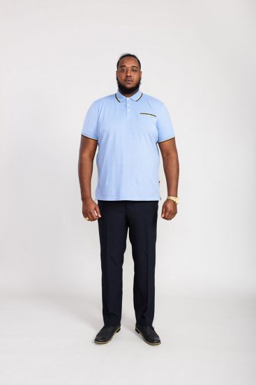 D555 Talbot Pique with Jacquard Collar Polo Shirt Blue - Polosärgid - Meeste suured polosärgid 2XL – 8XL