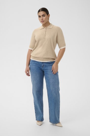 Kaffe Curve Lizzy Contrast Knitted Polo Feather Grey Melange - Polosärgid - 