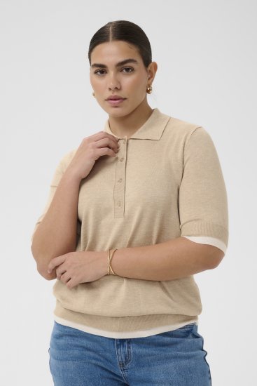 Kaffe Curve Lizzy Contrast Knitted Polo Feather Grey Melange - Polosärgid - 