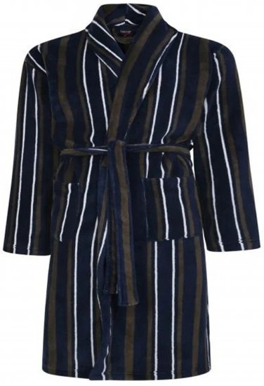 Espionage PJ149 Striped Fleece Gown Navy/Charcoal - Hommikumantlid/käterätikud - Meeste Hommikumantlid Suured Suurused