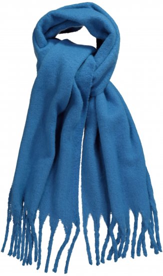 Ulla Popken Trendy Boucle Yarn Fringe Knit Scarf Teal Blue - Aksessuaarid - 