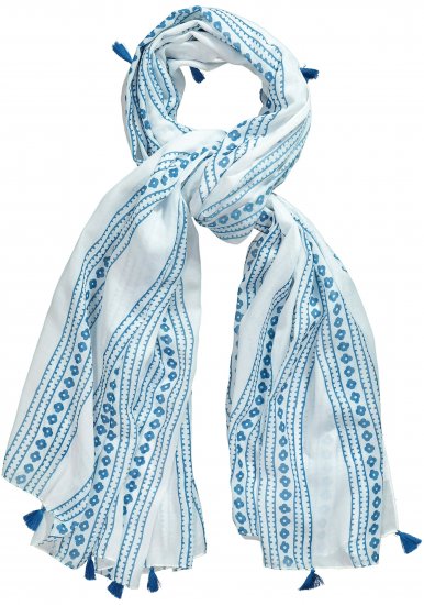 Ulla Popken Greek Stripe Tasseled Scarf Blue - Aksessuaarid - 