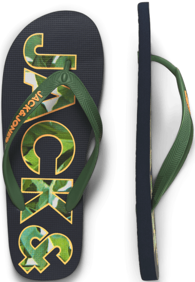 Jack & Jones Logo Palm Print Flip Flop Slippers Navy Blazer/Verdant Green - Meeste jalatsid 40-52 - 