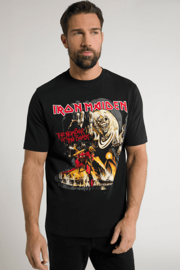 JP1880 Iron Maiden - Number of the Beast Graphic Comfort Fit Band T-Shirt Black - T-särgid - Suured T-särgid 2XL – 14XL