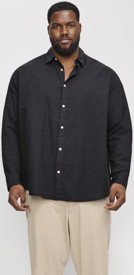 Jack & Jones Breeze Linen Blend Long Sleeve Shirt Black - Särgid - Meeste suured särgid 2XL – 8XL