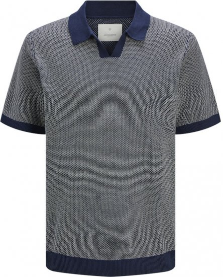 Jack & Jones Ceaston Knit Short Sleeve Sweater Grey/Blue - Sviitrid ja dressipluusid - Meeste suured kapuutsiga jakid suurustes 2XL – 14XL
