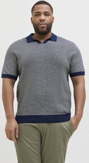 Jack & Jones Ceaston Knit Short Sleeve Sweater Grey/Blue - Sviitrid ja dressipluusid - Meeste suured kapuutsiga jakid suurustes 2XL – 14XL