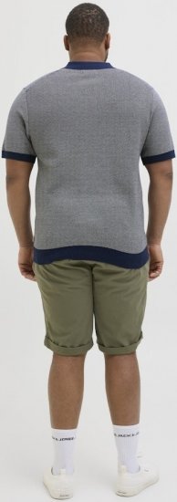 Jack & Jones Ceaston Knit Short Sleeve Sweater Grey/Blue - Sviitrid ja dressipluusid - Meeste suured kapuutsiga jakid suurustes 2XL – 14XL