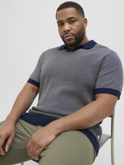 Jack & Jones Ceaston Knit Short Sleeve Sweater Grey/Blue - Sviitrid ja dressipluusid - Meeste suured kapuutsiga jakid suurustes 2XL – 14XL
