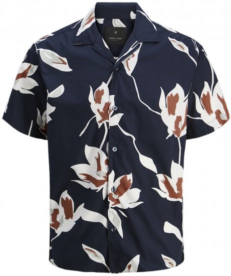 Jack & Jones Palermo Resort Print Short Sleeve Shirt Dark Blue - Särgid - Meeste suured särgid 2XL – 8XL