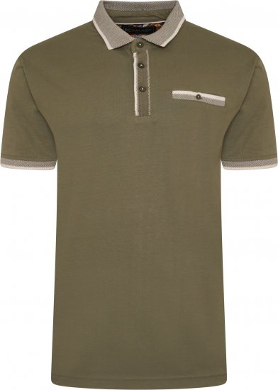 Kam Jeans Jersey Polo with Jacquard Collar/Cuffs Khaki - Polosärgid - Meeste suured polosärgid 2XL – 8XL