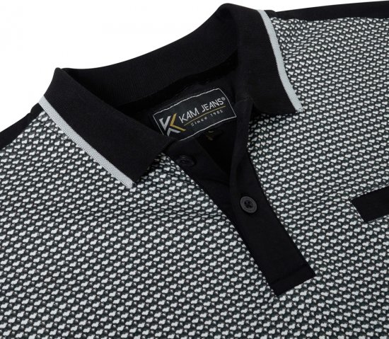 Kam Jeans 5518 Smart Mini Geo-Print Polo Black - Polosärgid - Meeste suured polosärgid 2XL – 8XL