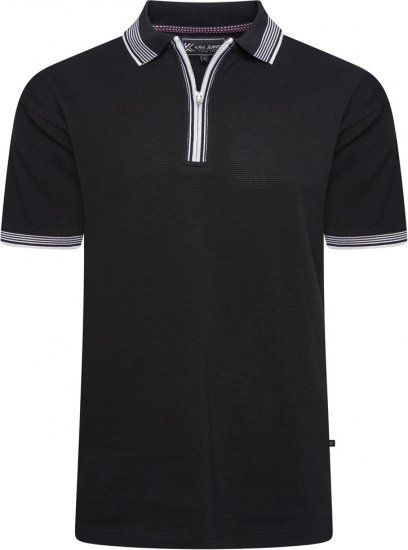 Kam Jeans 5519 Textured Zip Up Polo Black - Polosärgid - Meeste suured polosärgid 2XL – 8XL