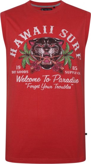 Kam Jeans 5763 Hawaii Surf Vest Sleeveless T-Shirt Washed Red - T-särgid - Suured T-särgid 2XL – 14XL