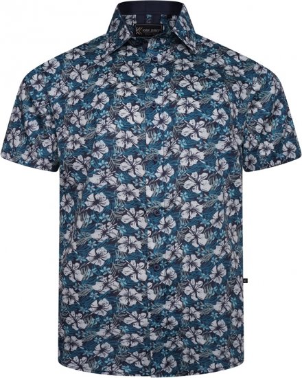 Kam Jeans 6061 Hibiscus Floral Print Short Sleeve Shirt Midnight Blue - Särgid - Meeste suured särgid 2XL – 8XL