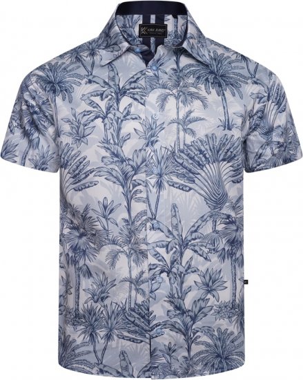 Kam Jeans 6063 Summer Print Short Sleeve Shirt Blue - Särgid - Meeste suured särgid 2XL – 8XL