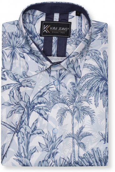 Kam Jeans 6063 Summer Print Short Sleeve Shirt Blue - Särgid - Meeste suured särgid 2XL – 8XL
