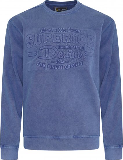 Kam Jeans 7065 Crew Neck Washed Embossed Sweatshirt Indigo - Sviitrid ja dressipluusid - Meeste suured kapuutsiga jakid suurustes 2XL – 14XL