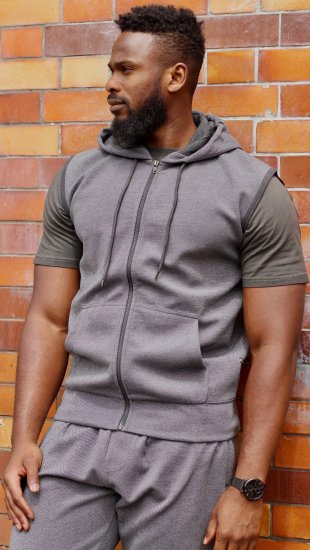 Kam Jeans 7077 Textured Interlock Sleeveless Hoodie Charcoal - Sviitrid ja dressipluusid - Meeste suured kapuutsiga jakid suurustes 2XL – 14XL