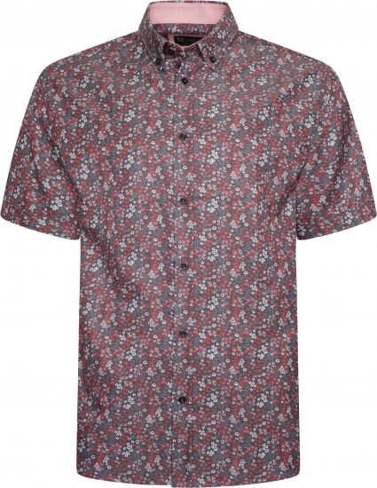Kam Jeans P034 Premium Floral Print Short Sleeve Shirt Burgundy - Särgid - Meeste suured särgid 2XL – 8XL