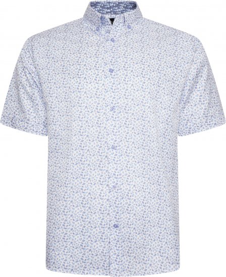 Kam Jeans P035 Premium Mini Leaf Print Short Sleeve Shirt White - Särgid - Meeste suured särgid 2XL – 8XL
