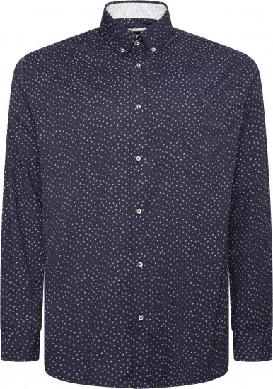 Kam Jeans P037 Dobby Print Stretch Long Sleeve Shirt Navy - Särgid - Meeste suured särgid 2XL – 8XL
