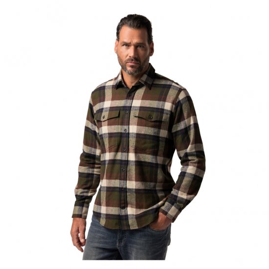 JP1880 Shirt Flannel Long Sleeve Dark Brown TALL - MEESTERIIDED MT-6XLT - Pikad meeste riided