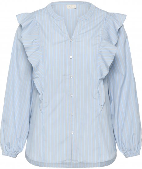 Kaffe Curve Lenia Flounce Shirt Powder Blue Stripe - Triiksärgid - 