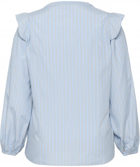 Kaffe Curve Lenia Flounce Shirt Powder Blue Stripe - Triiksärgid - 